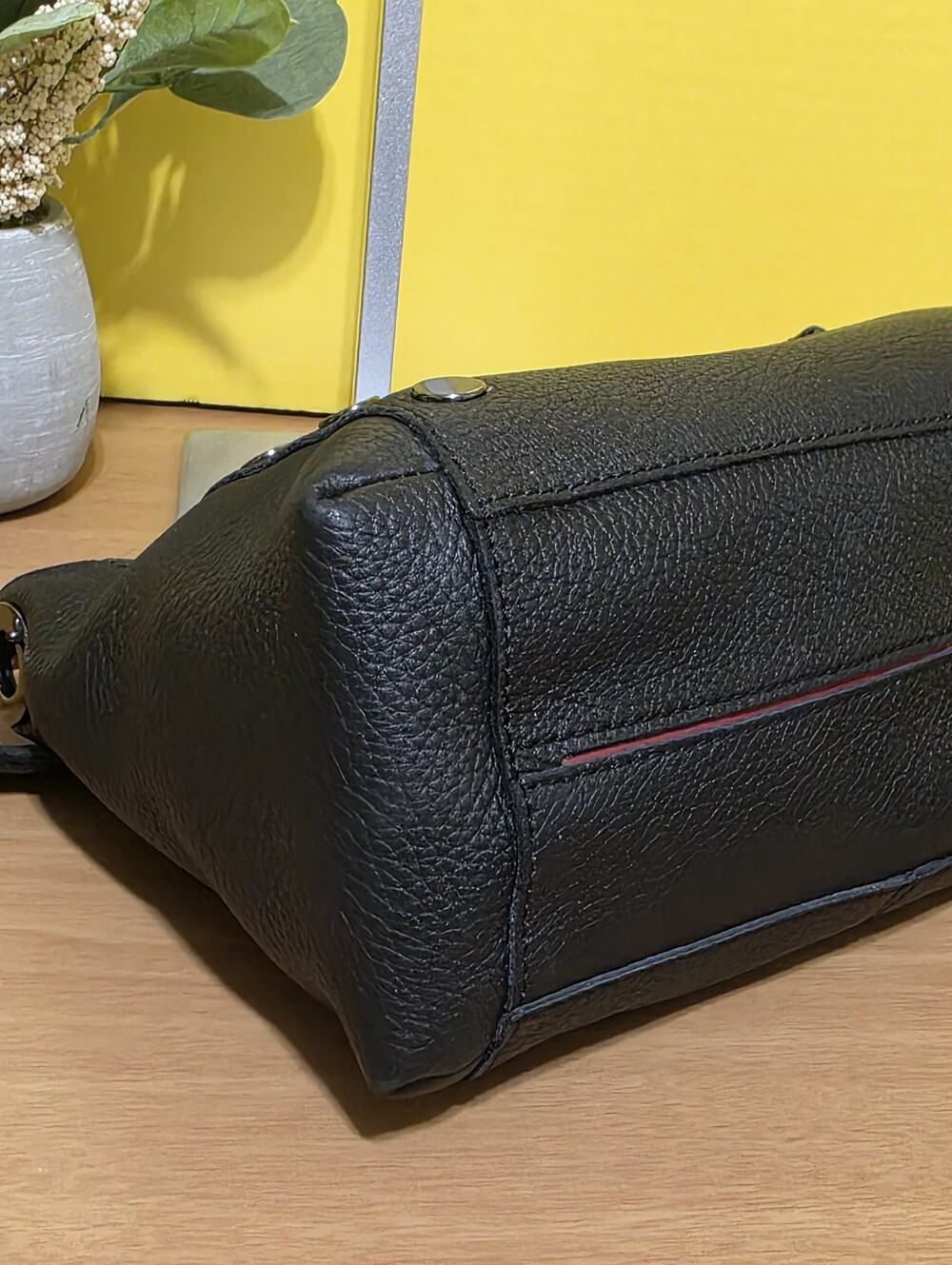 Black Pebbled Leather Shoulder Bag with Silver Studs - Picture 7 of 8